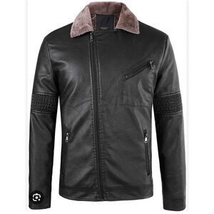 Neufigr Men's Faux Leather Jacket Winter Warm Faux Fur Lined Motorcycle Coat